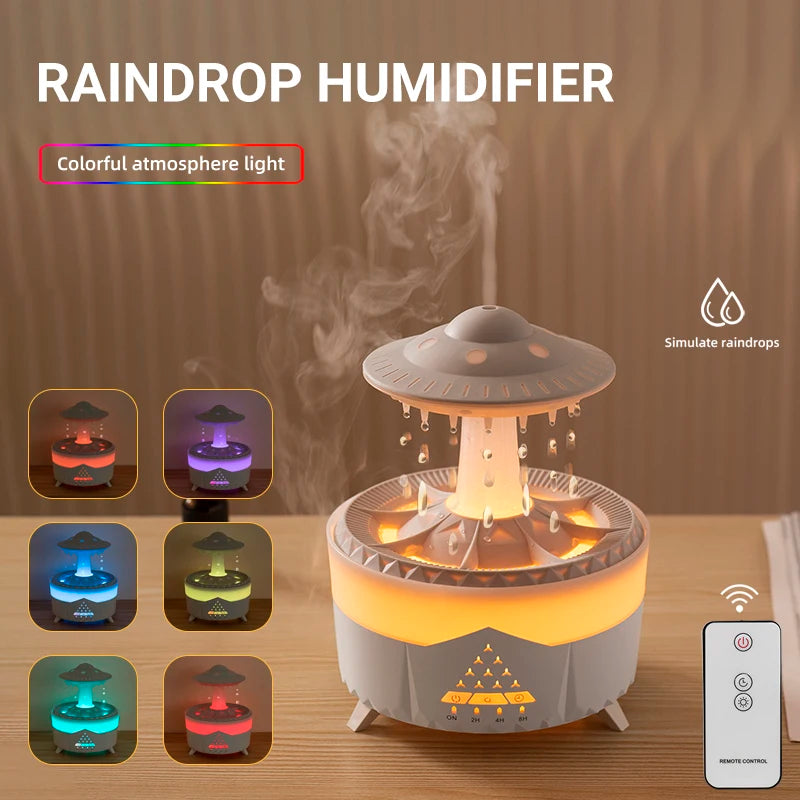 Rain Cloud Humidifier Raindrop Mushroom Humidifier 2/4/8h Timing Colorful Night Light Essential Oil Diffuser Home Bedroom Gifts